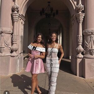 SHEIN Pink and White Off-Shoulder Mini Dress